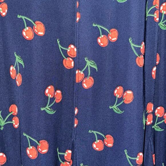 Talbots Navy Blue Cherry Print Retro Knee Length Skirt Size 2 - Picture 3 of 9